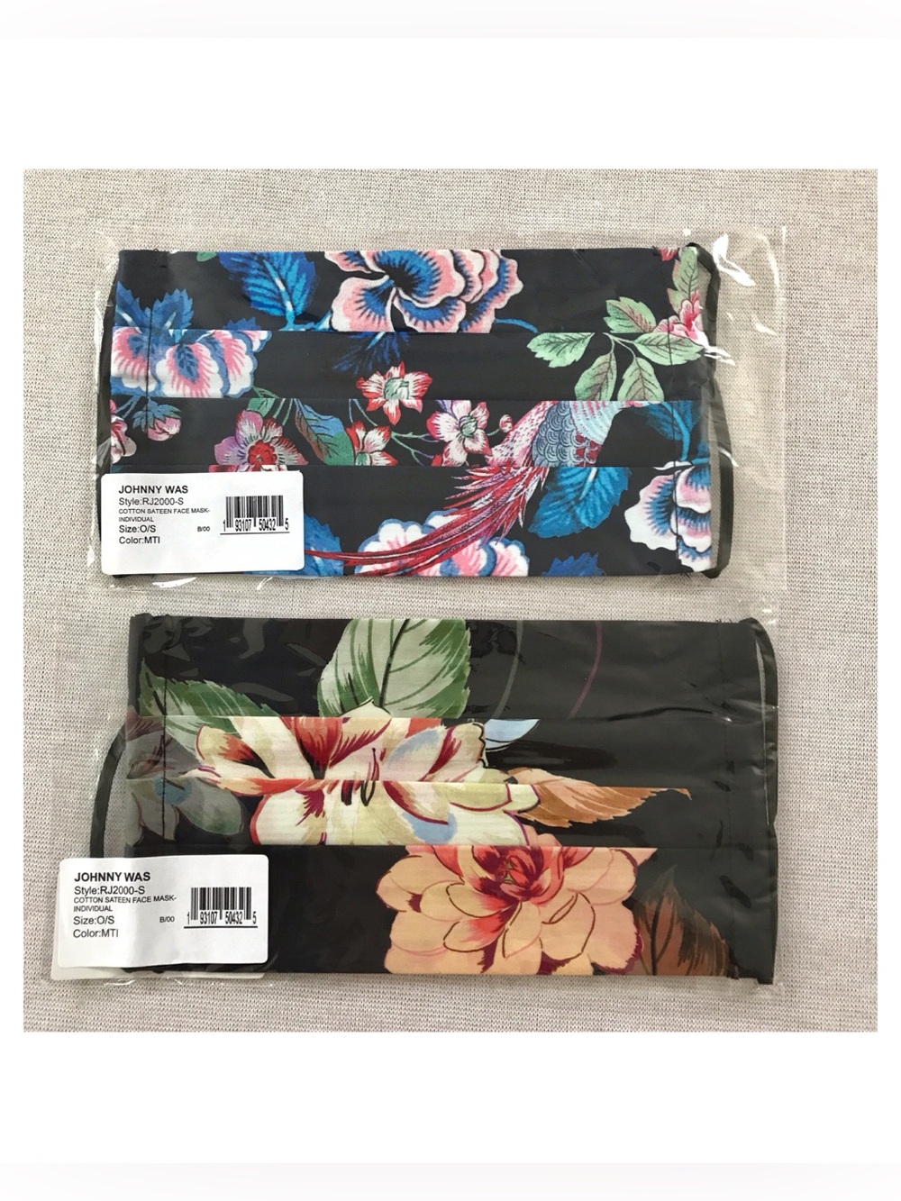 Johnny Was Black Floral Face Masks with Blue, Pink & Green Accents